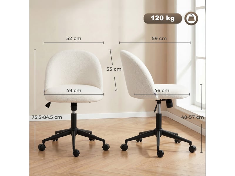  Selia chaise de bureau pivotante réglable bouclette crème  - Conforama C