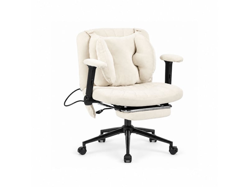  Fauteuil de bureau ergonomique en tissu respirant, coussin lombaire gonflable réglable, assise large pour s’asseoir, beige  - Conforama A