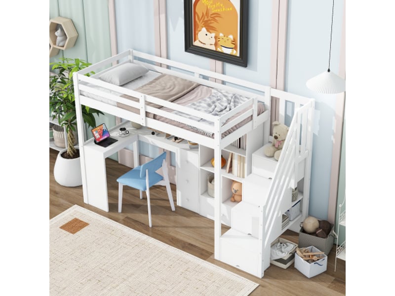  Lit mezzanine 90x200 cm coloris blanc pin lit enfant blanc - Conforama E