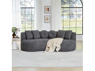 Canapé modulable incurvé 3 places en chenille gris anthracite avec 6 coussins