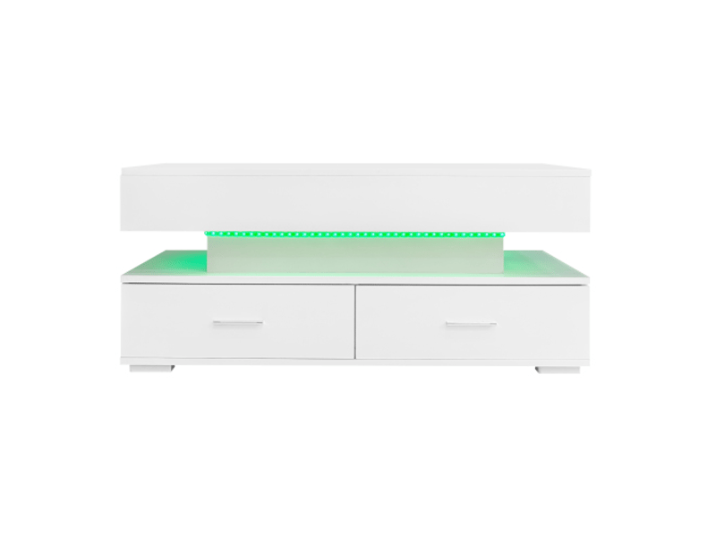 Table basse relevable blanche 100×50 cm led bluetooth, 2 tiroirs – design moderne - Conforama A