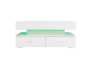 Table basse relevable blanche 100×50 cm led bluetooth, 2 tiroirs – design moderne