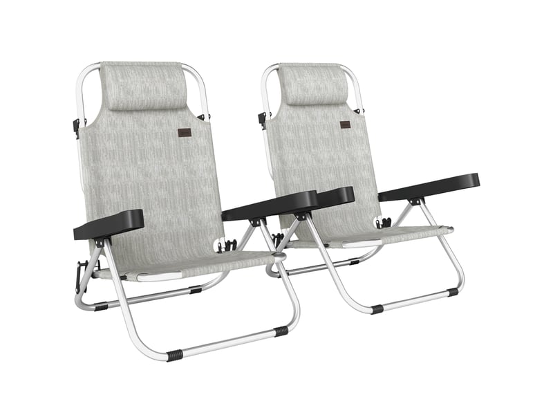  Lot de 2 chaises longues pliantes et inclinables 4 positions avec appui-tête, aluminium, 62 x 61 x 80 cm, gris  - Conforama A