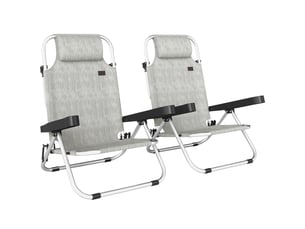 Lot de 2 chaises longues pliantes et inclinables 4 positions avec appui-tête, aluminium, 62 x 61 x 80 cm, gris