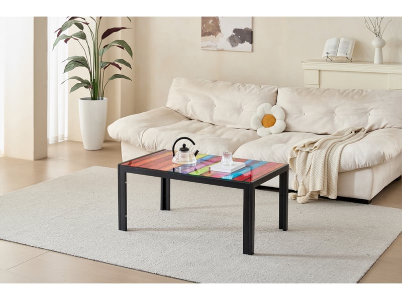 Table basse 100x60x45 cm en verre trempé et métal noire chicfurn - Conforama B