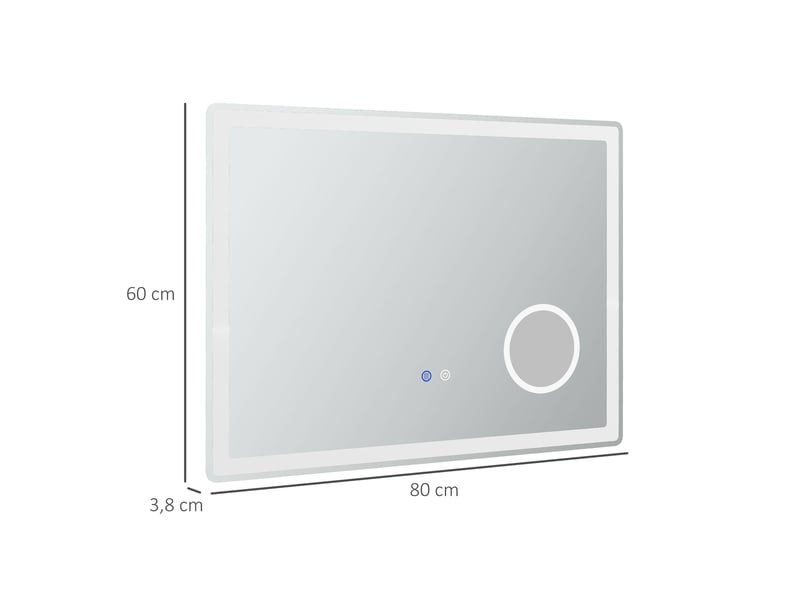 Miroir lumineux de salle de bain en verre avec grossissement triple, éclairage double, antibuée, blanc 80 × 60 cm - Conforama D