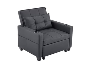 Fauteuil convertible 1 place noir en cuir régénéré, usb et porte-gobelets, idéal pour les petits espaces