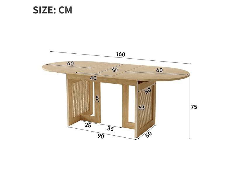  Table à manger extensible 120160 x 80 cm pour 6 à 8 personnes, chêne clair  - Conforama C