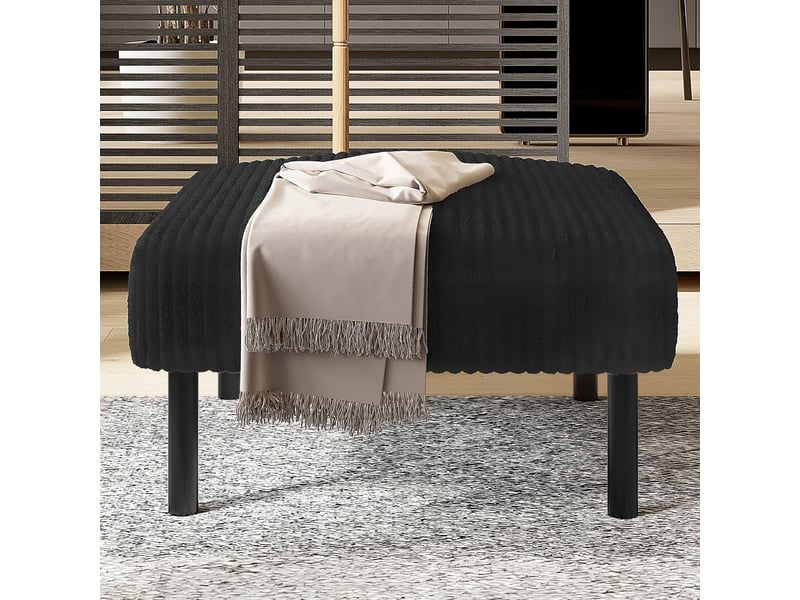  Pouf repose-pieds 56x51 cm avec structure métal, velours côtelé noir Morn Vibe - Conforama C