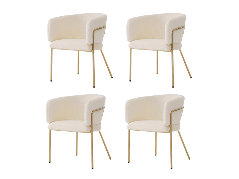 Lot de 4 chaises repas 57 x 57 x 77 cm – blanc – fausse fourrure douce, pieds métal dorés, style chic - Conforama A