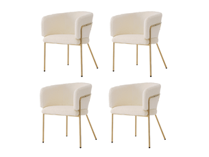Lot de 4 chaises repas 57 x 57 x 77 cm – blanc – fausse fourrure douce, pieds métal dorés, style chic