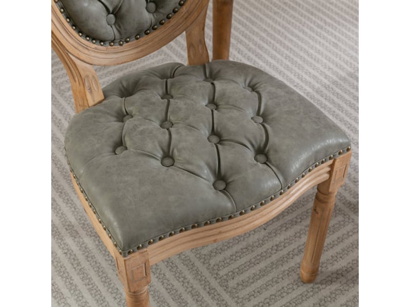  Chaises de salle à manger campagne française – lot de 2, ovale, capitonné, cuir pu et laine, clous décoratifs, de1839wp  - Conforama E