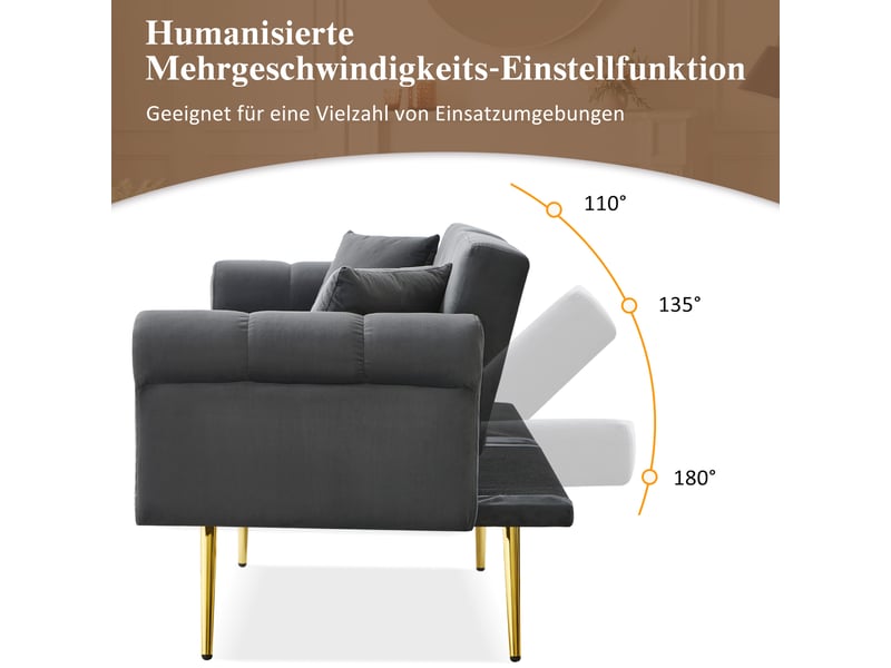 Canapé convertible, canapé-lit, 2 places, en velours, dossier inclinable 3 positions, design moderne, pieds en métal - Conforama E