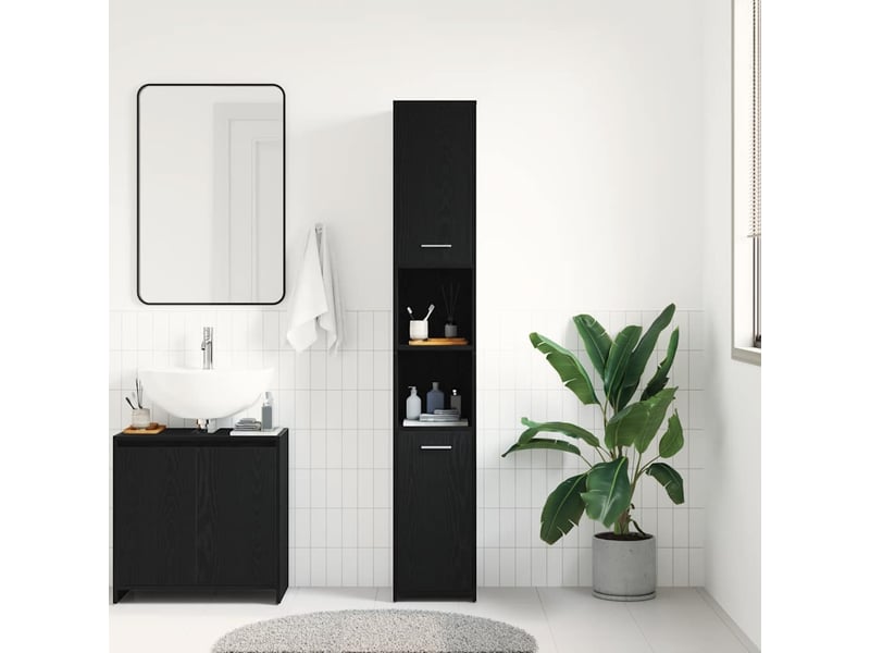 Meuble de salle de bain, armoire salle de bain en chêne noir 30x30x183,5 cm cf65431 - Conforama C