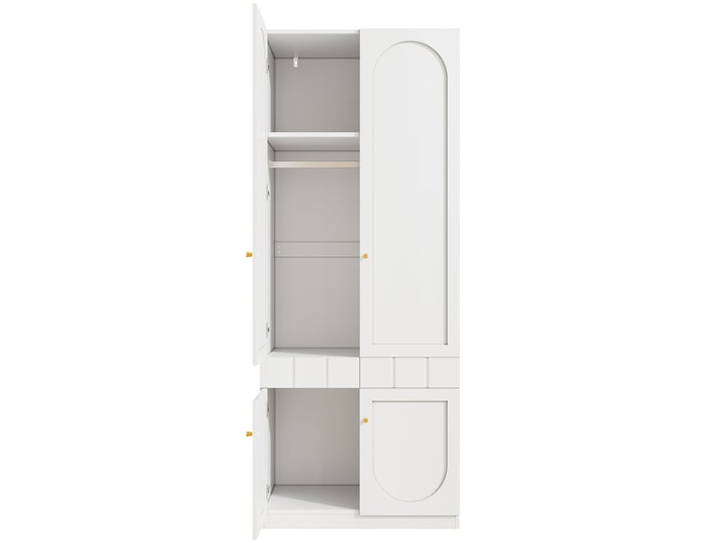  Ensemble de 2 armoires 160x50x200 cm mdf blanc, mobilier de chambre avec penderie et tiroirs, poignées en métal, finition laquée  - Conforama A