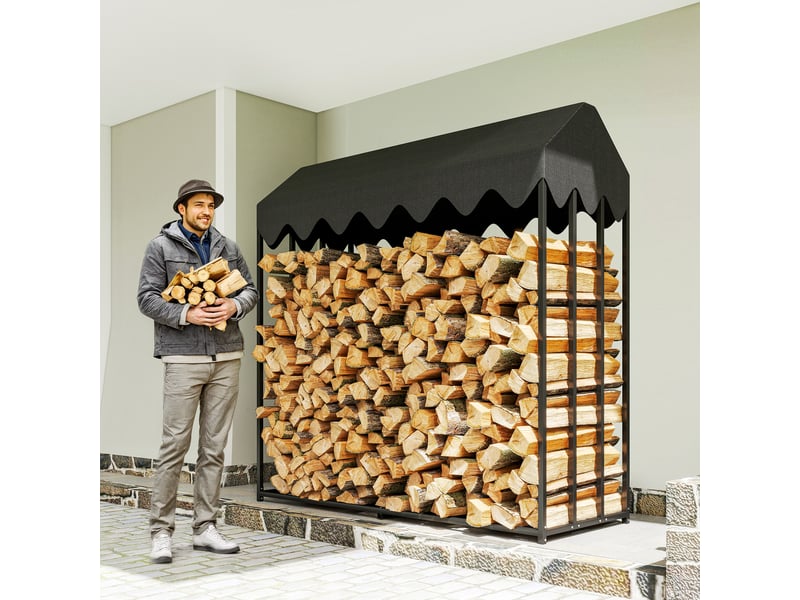  Range-bûches extérieur avec housse oxford 600d, acier noir, 186 x 70 x 185 cm, charge 300 kg  - Conforama C