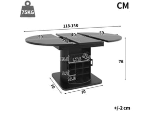 Noir table à manger extensible avec rangement, design moderne, structure fonctionnelle pour cuisine et salle à manger