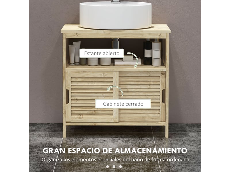  Meuble sous lavabo 60 cm en bambou, portes coulissantes à lames, 60 x 30 x 60 cm  - Conforama W