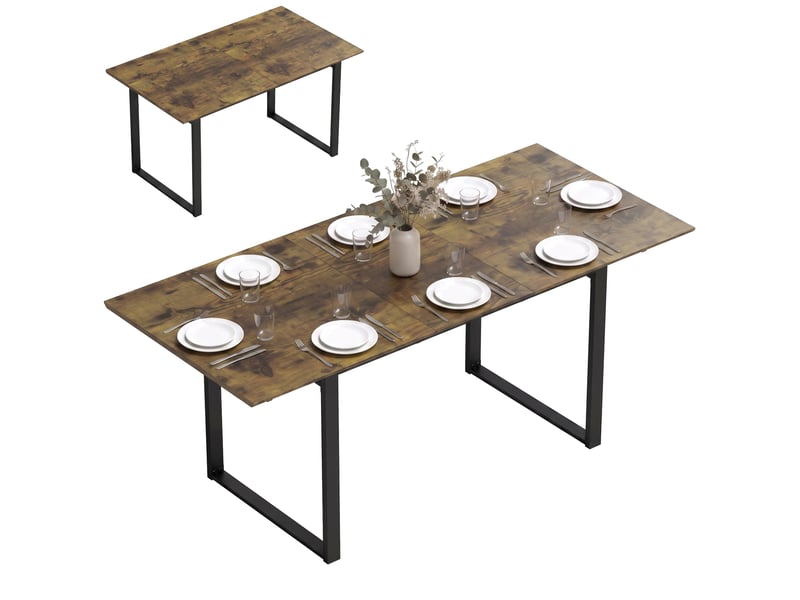  Table de salle à manger extensible 140-180 cm pour 6 à 8 personnes, rectangulaire, style industriel, avec structure en acier et revêtement imitation bois tigré.  - Conforama A