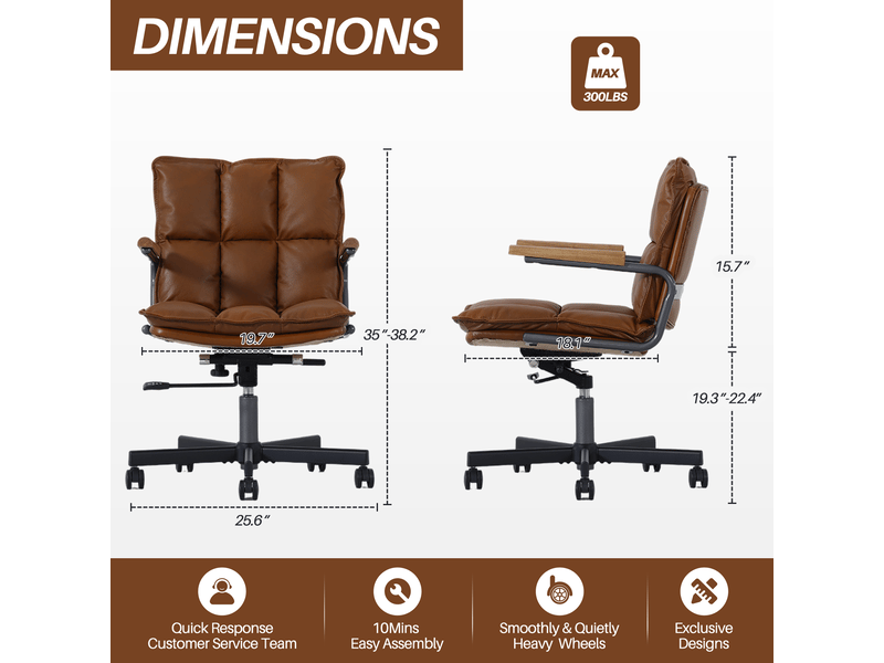 Fauteuil de bureau ergonomique en cuir, accoudoirs en chêne, pivotant, réglable en hauteur, à roulettes  - Conforama C