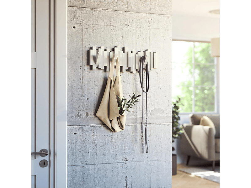  Porte-manteau mural moderne, créatif pour touches de piano avec 5 crochets pliants, blanc  - Conforama B