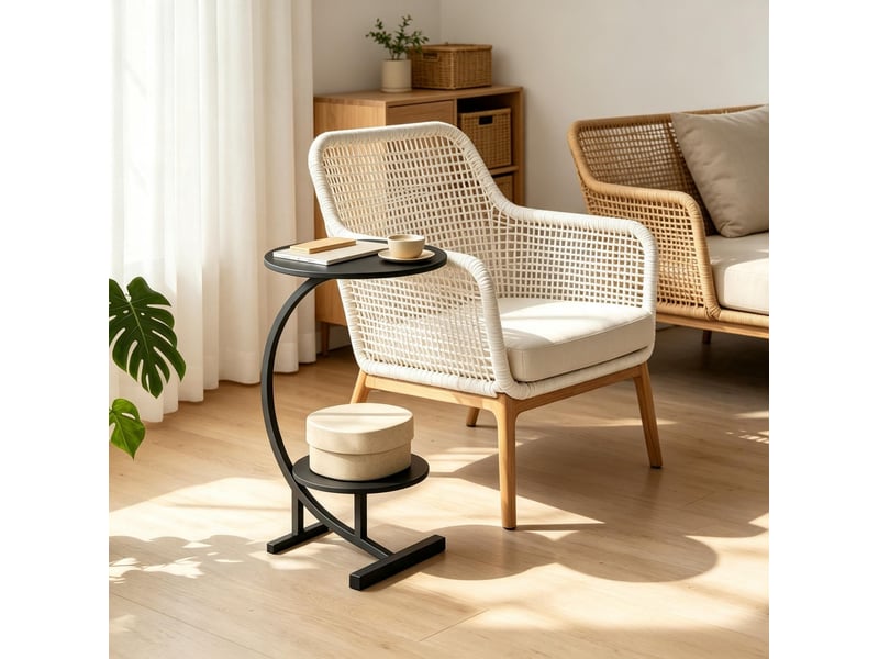  Table basse ronde à double plateau 31x30x66 cm en mdf et métal noir  - Conforama D