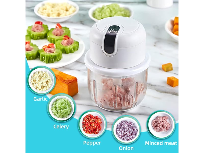 Hachoir électrique de cuisine, hachoir électrique à oignons 350 ml, charge usb, hachoir à oignons sans fil, adapté aux oignons, fruits, noix, viande - Conforama D