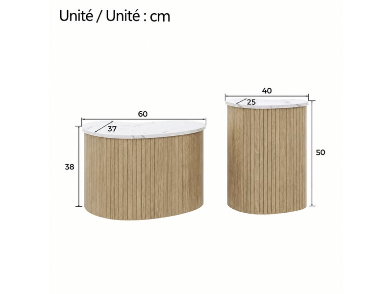  Ensemble de 2 tables basses compactes, effet marbre et bois, style moderne  - Conforama C
