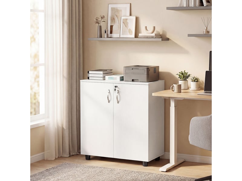  Armoire de bureau à 2 niveaux, meuble de rangement bureau avec 2 portes, serrures et clés, blanc, 80x40x80cm  - Conforama D