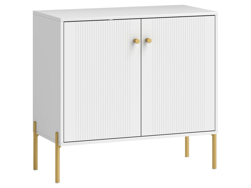 Buffet salon, meuble de rangement avec double porte cannelée, étagère réglable, pieds en acier, 80 x 39,1 x 76 cm, blanc - Conforama B