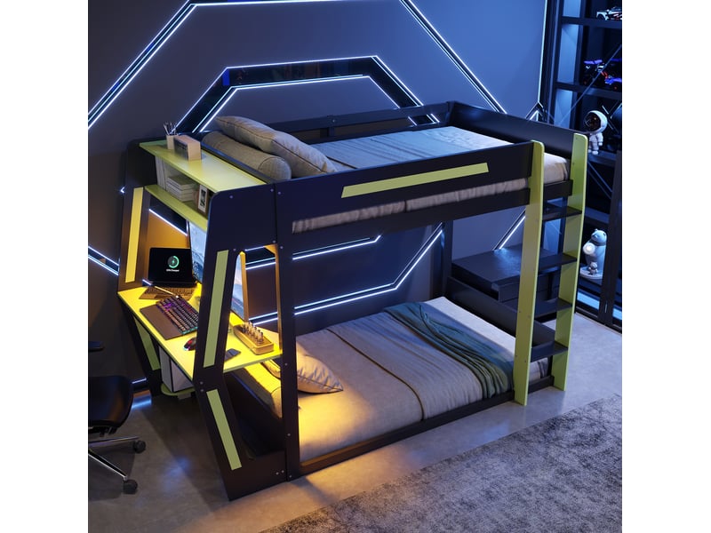 Lit mezzanine gaming 120x200 avec bureau et led evryae - Conforama C