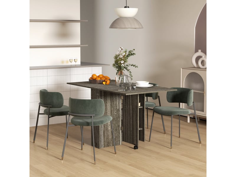  Table à abattants avec 2 étagères inférieures pour 6 personnes maximum, en bois, 140 x 75 x 74 cm, grise  - Conforama D