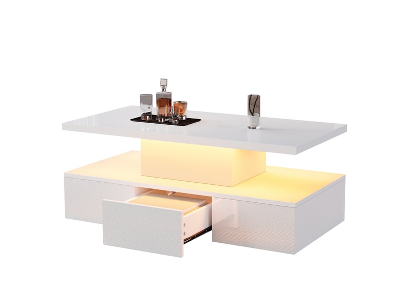  Table basse rectangulaire blanc avec 1 tiroir - 50x100 cm led panneau de particules table basse blanc - Conforama A
