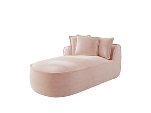 Canapé méridienne gauche manchester en chenille rose avec coussins