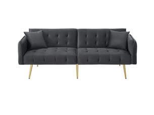 Canapé droit convertible <strong>MERAX</strong> <strong>canapé gris</strong> 2 places Velours gris