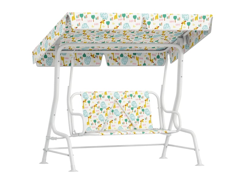  Balançoire d'extérieur 2 places pour enfants avec auvent réglable et ceintures de sécurité, 112 x 75 x 120 cm, blanche  - Conforama A