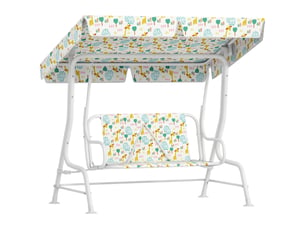 Balançoire d'extérieur 2 places pour enfants avec auvent réglable et ceintures de sécurité, 112 x 75 x 120 cm, blanche