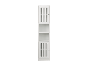 Colonne salle de bain blanche 163cm, meuble haut à étagères réglables, porte persienne