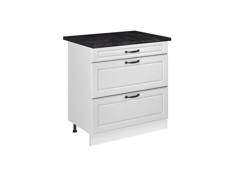  Vicco meuble cuisine, blanc campagneblanc, 80cm avec 3 tiroirs plan de travail anthracite  - Conforama A