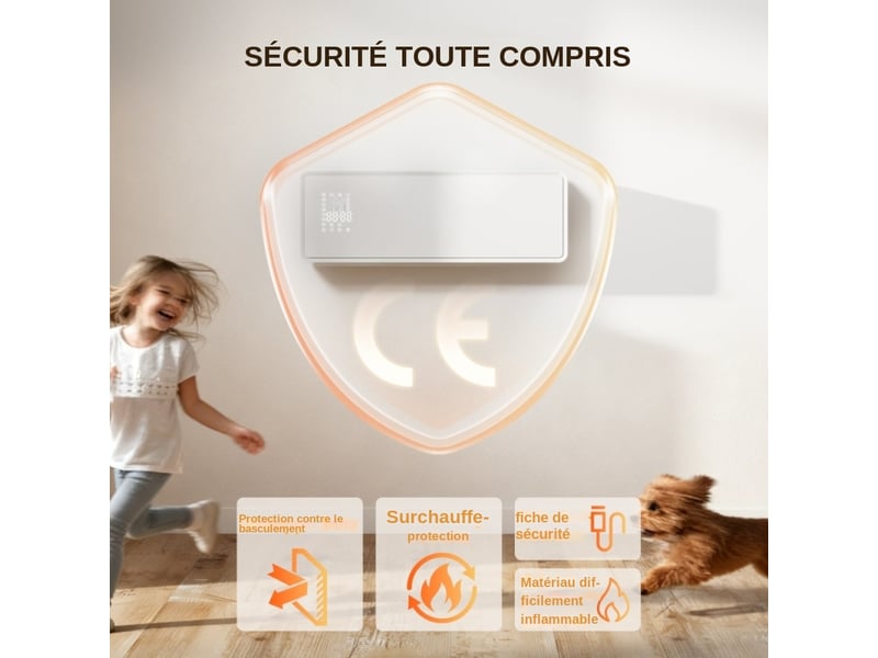  Radiateur soufflant mural 2000w blanc céramique panneau en verre thermostat minuterie télécommande  - Conforama D