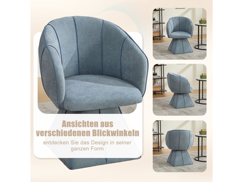  Fauteuil pivotant 360° 56x54x74.5cm bleu en chenille, dossier haut ergonomique, assise rembourrée, pour salon et chambre  - Conforama E