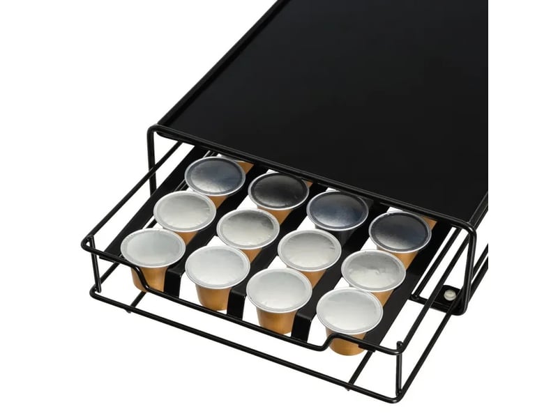 Tiroir rangement porte-capsules de café 32 emplacements en métal noir mat,plateau support pour machine à café - longueur 21 x profondeur 31 x hauteur 7,5 cm - Conforama D