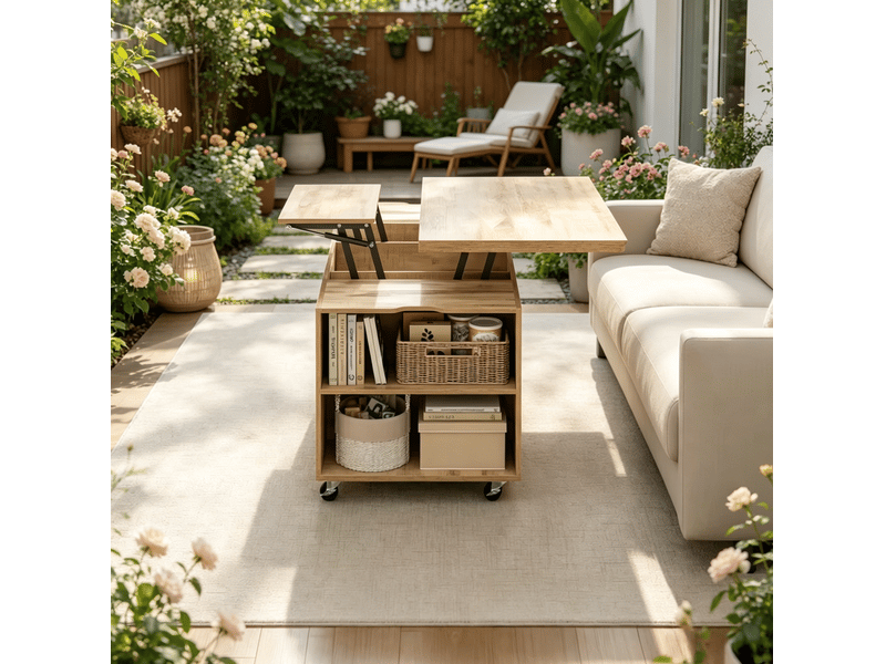  Table basse mobile 50,5x100x53 cm plateau relevable bois métal chêne clair  - Conforama C