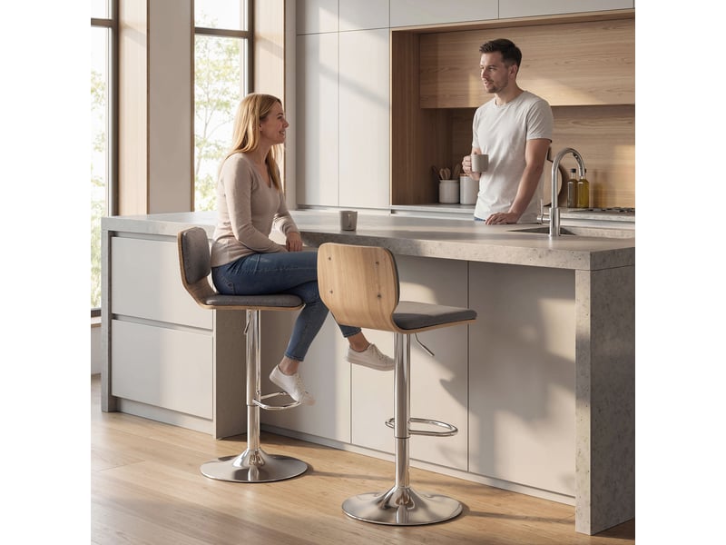  Lot de 2 tabourets de bar chaises de bar réglable en hauteur dossier repose-pieds pivotant 360° 41x47,5x81-102cm gris  - Conforama C