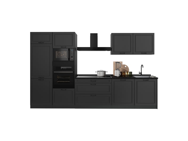  Vicco cuisine, anthracite campagneanthracite, 340cm plan de travail chêne doré  - Conforama E
