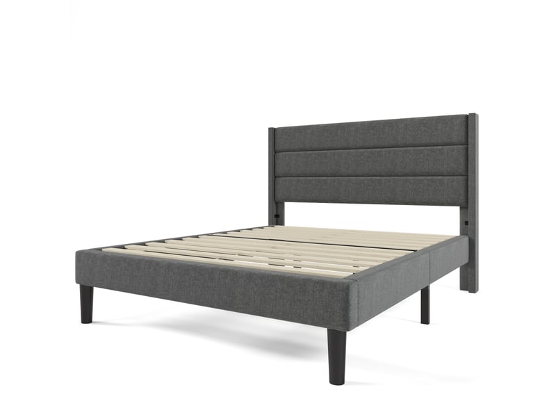  Lit 140 × 200 cm en lin gris foncé avec sommier à lattes IKSETERA TRADING LTD - Conforama E