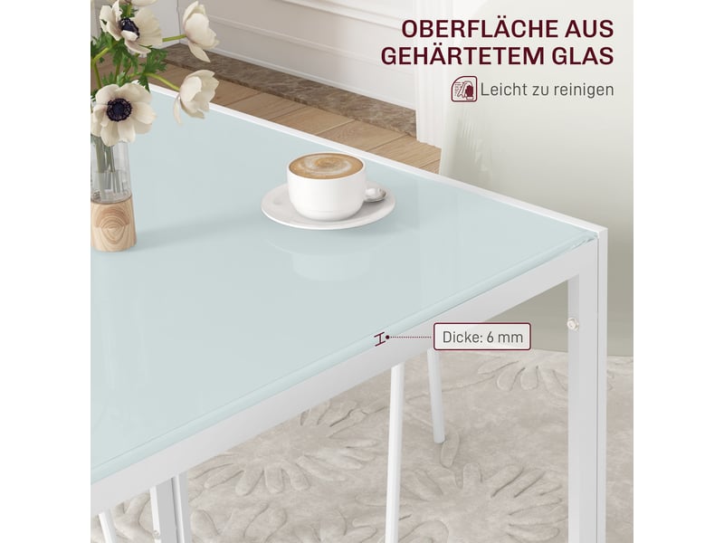  Table à manger carrée,75x75x75 cm,pour 4 personnes,verre,blanc  - Conforama D