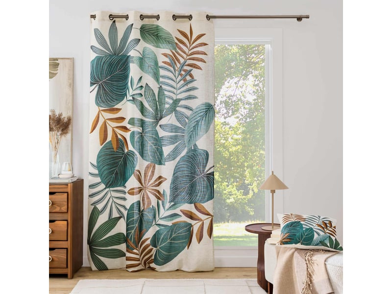  Rideau tamisant à œillets en poly-lin imprimé à motif tropical 140x260 cm  - Conforama D