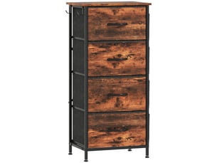 Commode 4 tiroirs en tissu, meuble de rangement avec 4 poches, 2 crochets, structure en acier, 45 x 30 x 94,5 cm, marron
