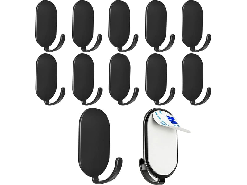  Crochets 3m adhésifs (10pcs) – inox anti-rouille, étanches, pour salle de bain, cuisine, fixation solide, noir  - Conforama A